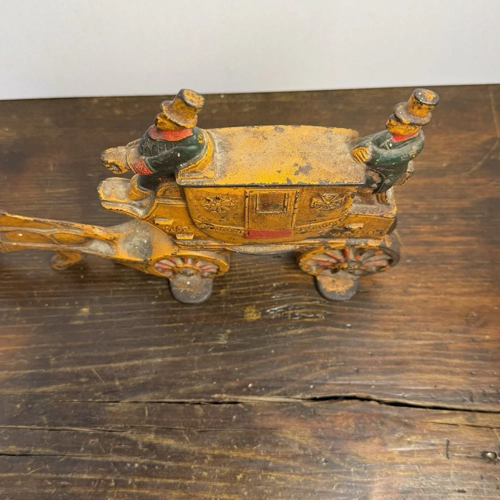 Antique 1930s Royal Mail London Coach Painted Cast Iron Doorstop‎ Double Sided.